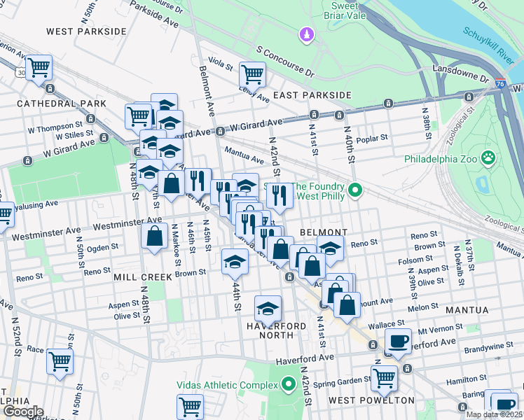 map of restaurants, bars, coffee shops, grocery stores, and more near 878 Brooklyn Street in Philadelphia
