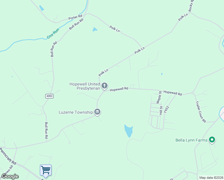 map of restaurants, bars, coffee shops, grocery stores, and more near 357-403 State Route 4020 in Brownsville