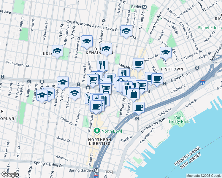 map of restaurants, bars, coffee shops, grocery stores, and more near 1146 O'Neil Street in Philadelphia