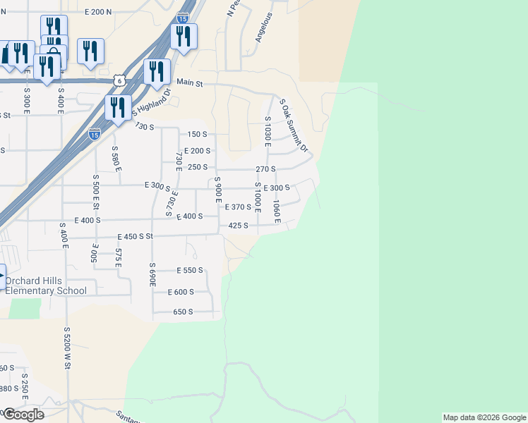 map of restaurants, bars, coffee shops, grocery stores, and more near 995 East 430 South in Santaquin