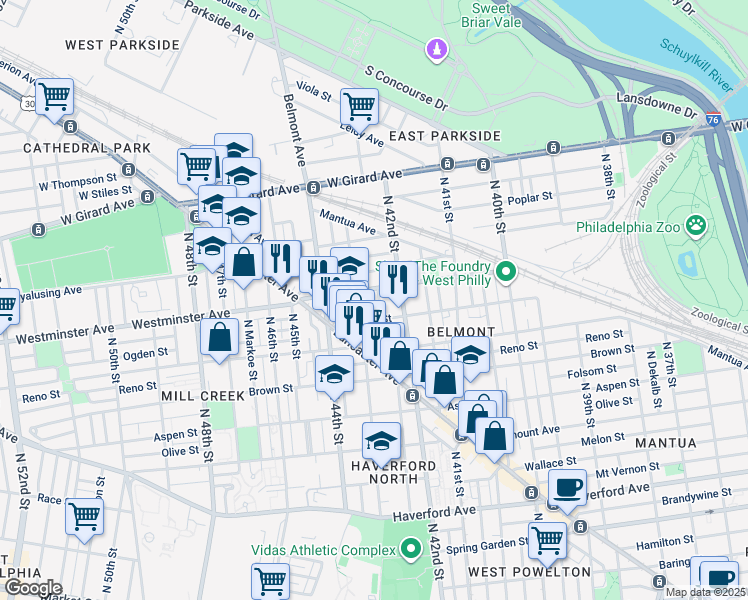 map of restaurants, bars, coffee shops, grocery stores, and more near 878 Brooklyn Street in Philadelphia