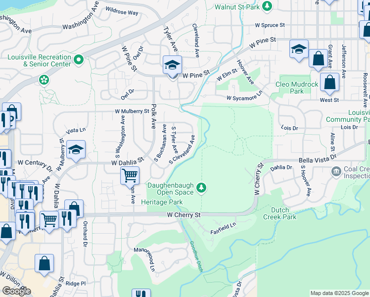 map of restaurants, bars, coffee shops, grocery stores, and more near 216 South Cleveland Avenue in Louisville