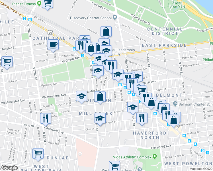 map of restaurants, bars, coffee shops, grocery stores, and more near 906 North Markoe Street in Philadelphia