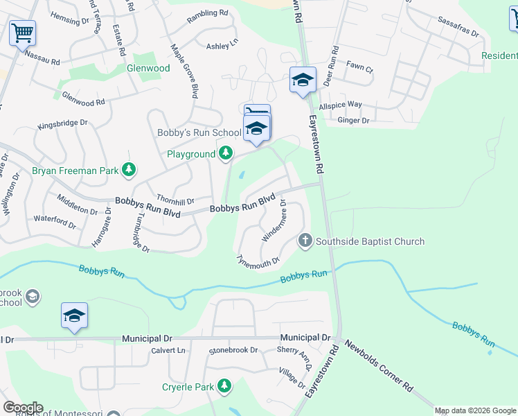 map of restaurants, bars, coffee shops, grocery stores, and more near 2 Tynemouth Drive in Lumberton