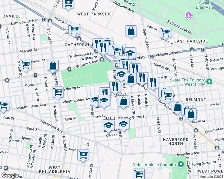map of restaurants, bars, coffee shops, grocery stores, and more near in Philadelphia