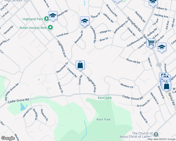 map of restaurants, bars, coffee shops, grocery stores, and more near 2614 Woodberry Road in Broomall