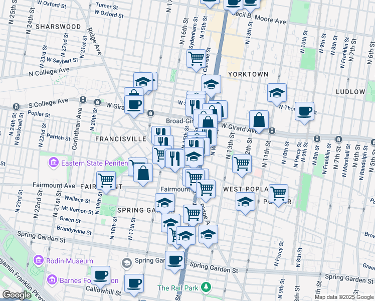 map of restaurants, bars, coffee shops, grocery stores, and more near in Philadelphia