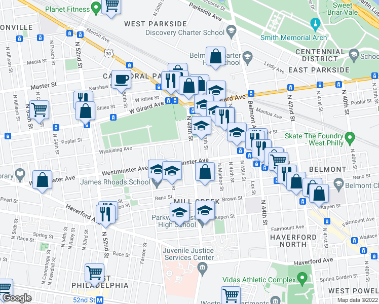 map of restaurants, bars, coffee shops, grocery stores, and more near in Philadelphia