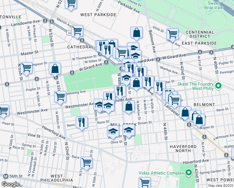map of restaurants, bars, coffee shops, grocery stores, and more near in Philadelphia