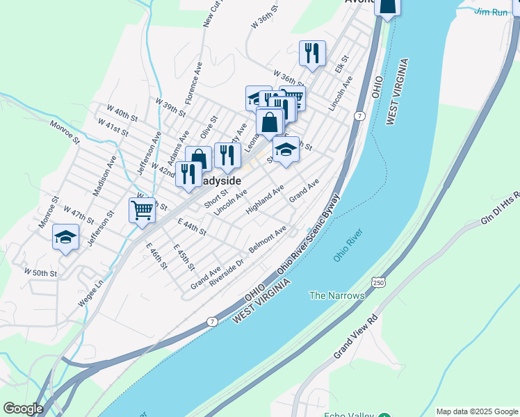 map of restaurants, bars, coffee shops, grocery stores, and more near 350 East 40th Street in Shadyside