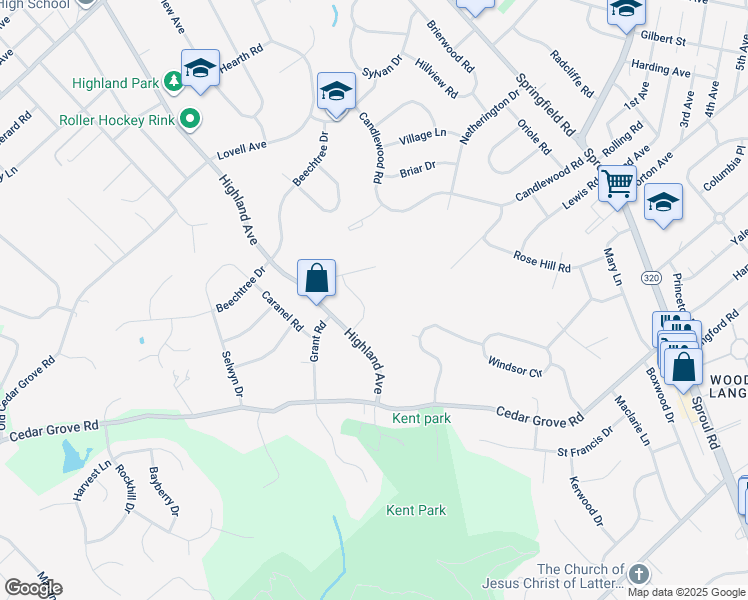 map of restaurants, bars, coffee shops, grocery stores, and more near 2611 Woodberry Road in Broomall