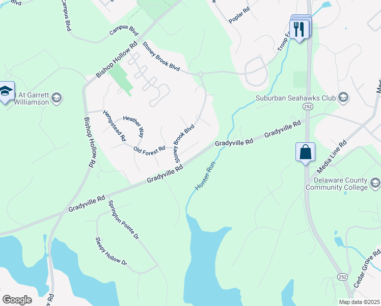 map of restaurants, bars, coffee shops, grocery stores, and more near 6 Laurel Lane in Newtown Square