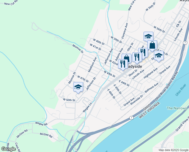 map of restaurants, bars, coffee shops, grocery stores, and more near 4570 Jefferson Avenue in Shadyside