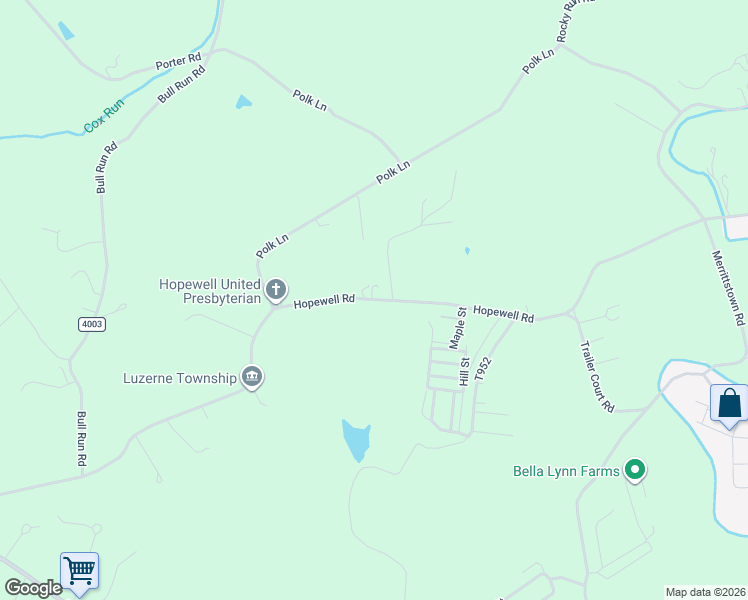 map of restaurants, bars, coffee shops, grocery stores, and more near State Route 4020 in Brownsville