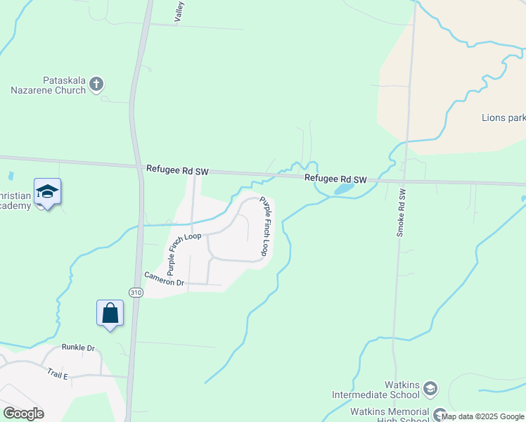 map of restaurants, bars, coffee shops, grocery stores, and more near 166 Purple Finch Loop in Pataskala