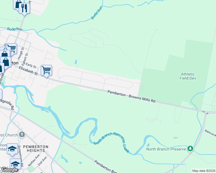 map of restaurants, bars, coffee shops, grocery stores, and more near 850 Pemberton Browns Mills Road in Pemberton
