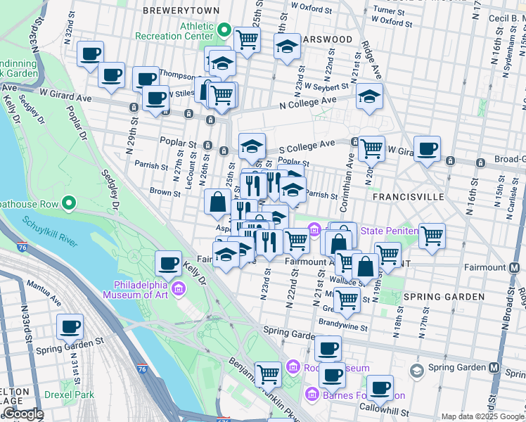 map of restaurants, bars, coffee shops, grocery stores, and more near in Philadelphia