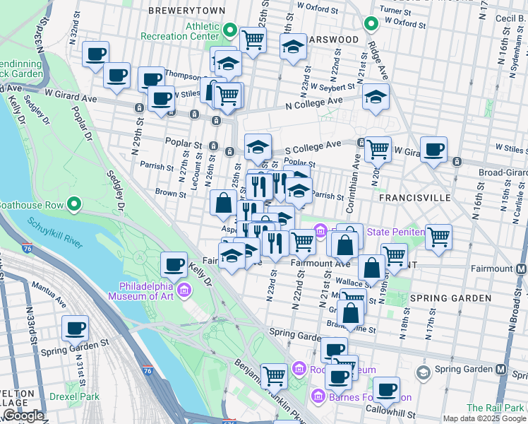 map of restaurants, bars, coffee shops, grocery stores, and more near in Philadelphia