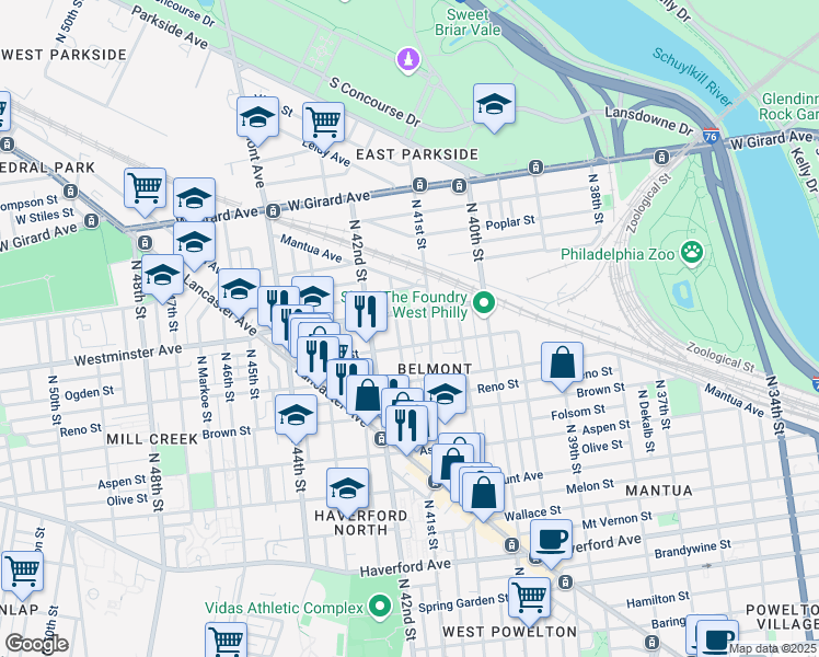 map of restaurants, bars, coffee shops, grocery stores, and more near 856 North Holly Street in Philadelphia