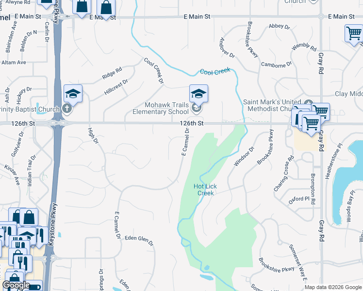 map of restaurants, bars, coffee shops, grocery stores, and more near 3759 East Carmel Drive in Carmel