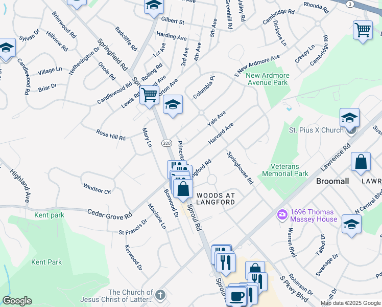 map of restaurants, bars, coffee shops, grocery stores, and more near 416 Harvard Avenue in Broomall