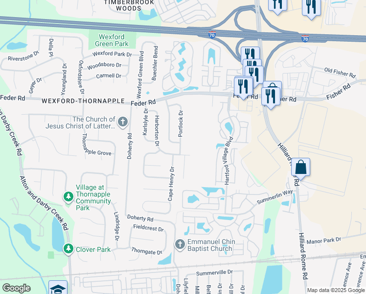 map of restaurants, bars, coffee shops, grocery stores, and more near 940 Portlock Drive in Columbus