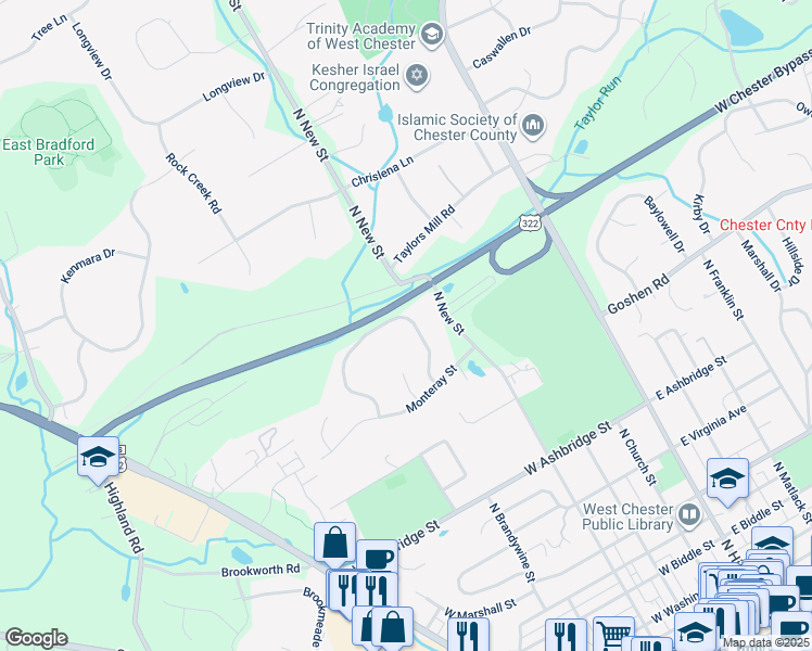 map of restaurants, bars, coffee shops, grocery stores, and more near 936 Garlington Circle in West Chester
