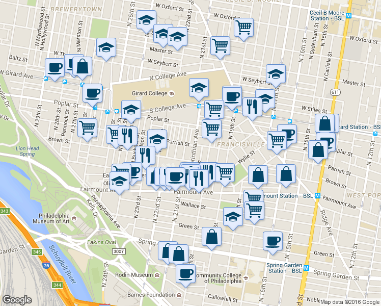 map of restaurants, bars, coffee shops, grocery stores, and more near 818 Corinthian Ave in Philadelphia