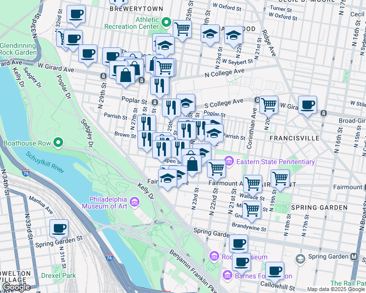 map of restaurants, bars, coffee shops, grocery stores, and more near 772 North 24th Street in Philadelphia