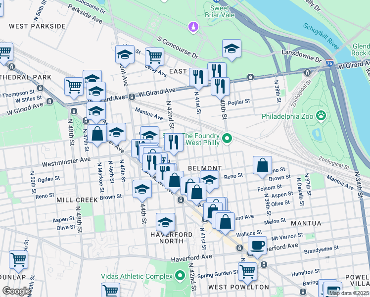 map of restaurants, bars, coffee shops, grocery stores, and more near 878 North Holly Street in Philadelphia