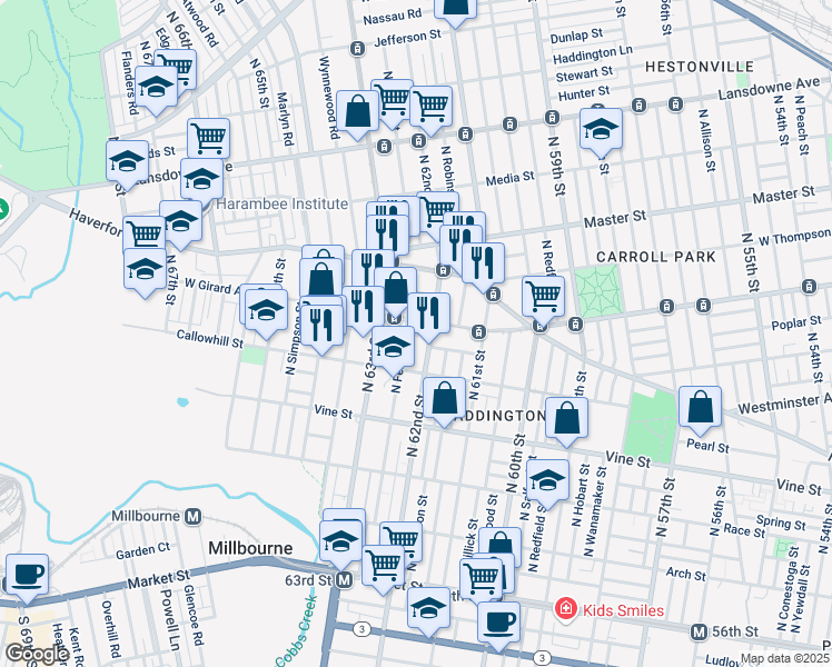 map of restaurants, bars, coffee shops, grocery stores, and more near in Philadelphia