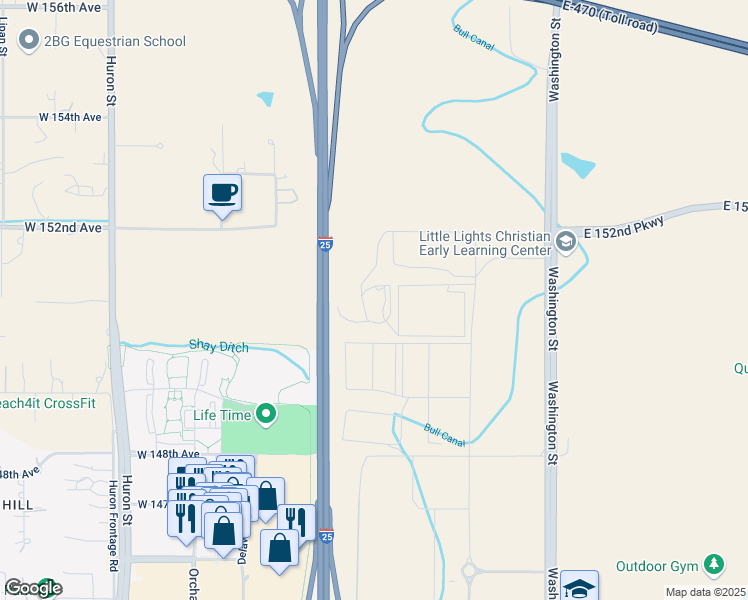 map of restaurants, bars, coffee shops, grocery stores, and more near 15155 Washington Street in Broomfield