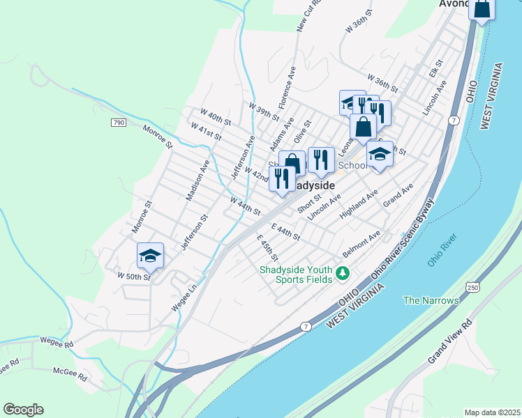 map of restaurants, bars, coffee shops, grocery stores, and more near 288 West 43rd Street in Shadyside