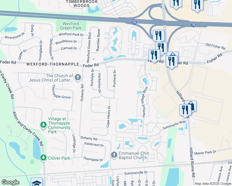 map of restaurants, bars, coffee shops, grocery stores, and more near 940 Portlock Drive in Columbus