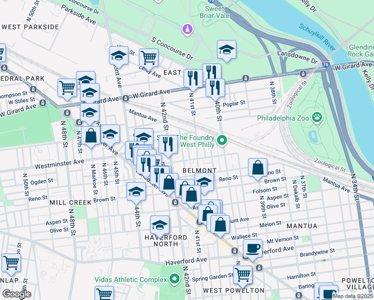 map of restaurants, bars, coffee shops, grocery stores, and more near 882 North Palm Street in Philadelphia