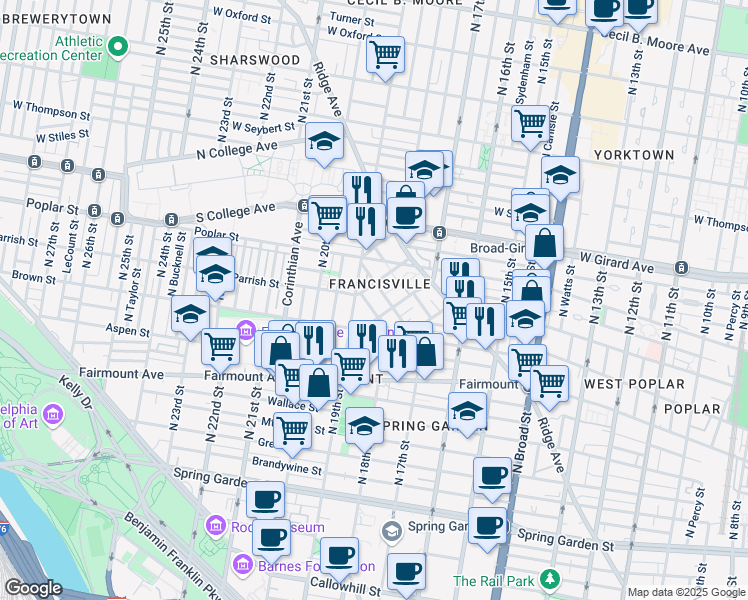 map of restaurants, bars, coffee shops, grocery stores, and more near in Philadelphia
