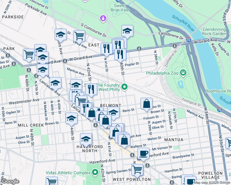 map of restaurants, bars, coffee shops, grocery stores, and more near 866 North Preston Street in Philadelphia