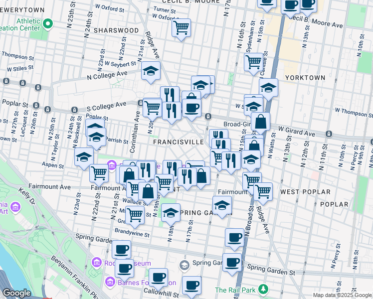 map of restaurants, bars, coffee shops, grocery stores, and more near in Philadelphia