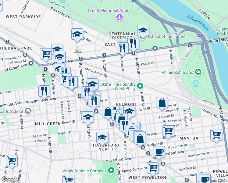 map of restaurants, bars, coffee shops, grocery stores, and more near 882 North Holly Street in Philadelphia