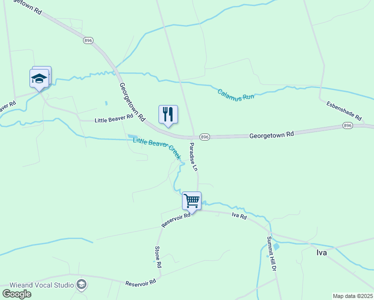 map of restaurants, bars, coffee shops, grocery stores, and more near 2 Iva Road in Strasburg