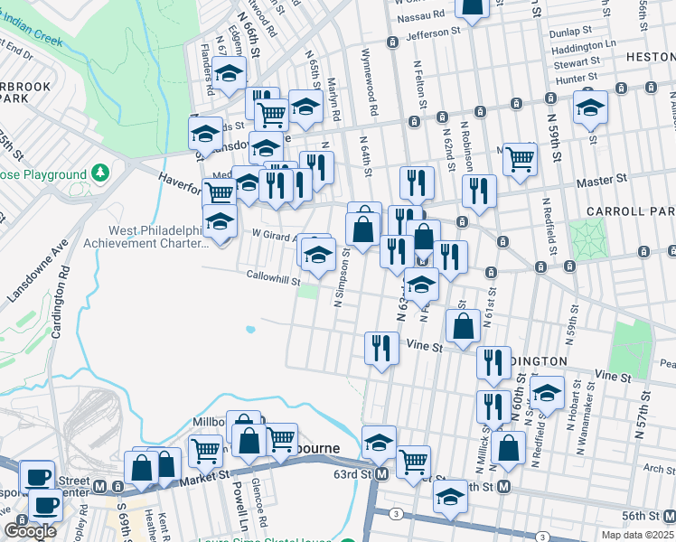 map of restaurants, bars, coffee shops, grocery stores, and more near 426 North Simpson Street in Philadelphia