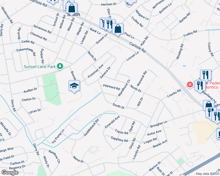 map of restaurants, bars, coffee shops, grocery stores, and more near 1840 Hayward Road in York
