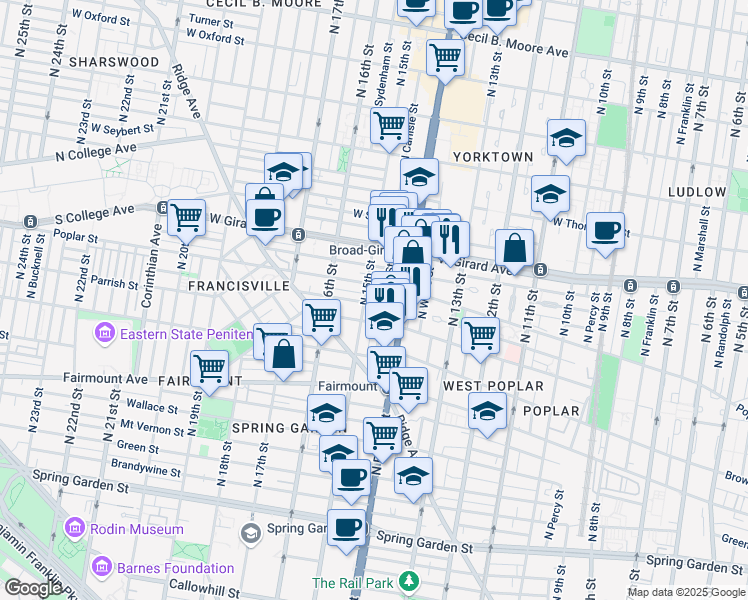 map of restaurants, bars, coffee shops, grocery stores, and more near in Philadelphia