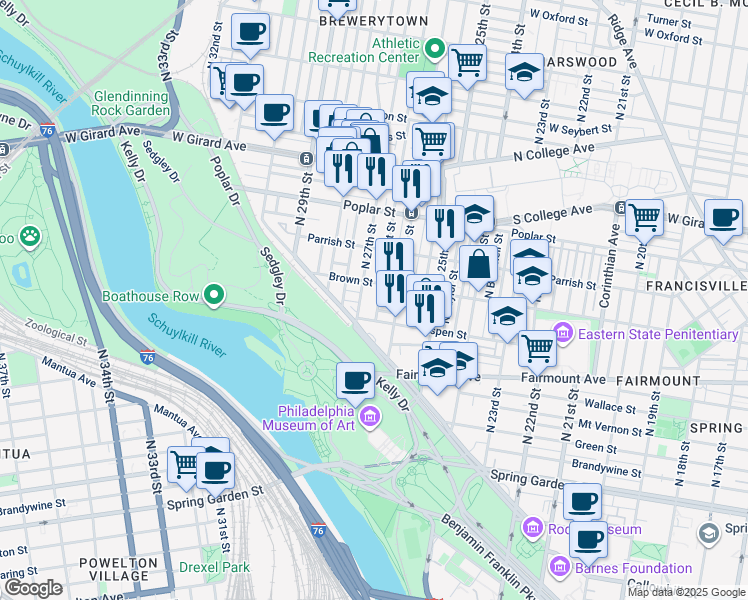 map of restaurants, bars, coffee shops, grocery stores, and more near 780 North Taney Street in Philadelphia