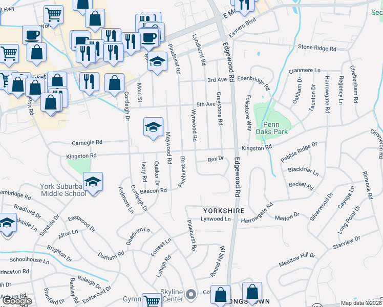 map of restaurants, bars, coffee shops, grocery stores, and more near 336 Wynwood Road in East York