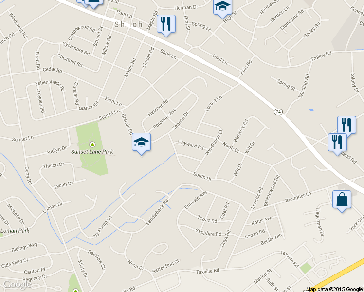 map of restaurants, bars, coffee shops, grocery stores, and more near 1921 South Dr in York
