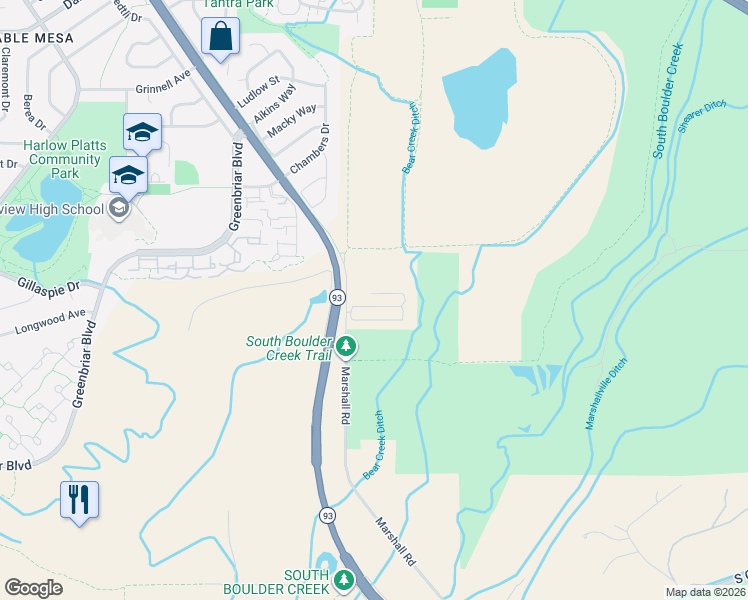 map of restaurants, bars, coffee shops, grocery stores, and more near 858 Marshall Road in Boulder