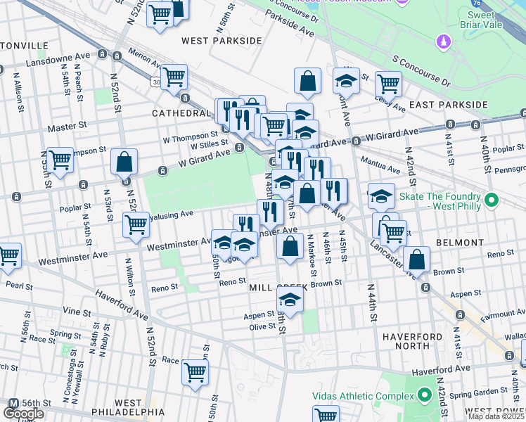 map of restaurants, bars, coffee shops, grocery stores, and more near 945 North Fallon Street in Philadelphia