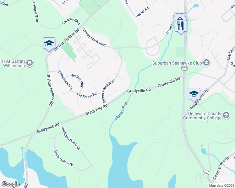 map of restaurants, bars, coffee shops, grocery stores, and more near 10 Laurel Lane in Newtown Square