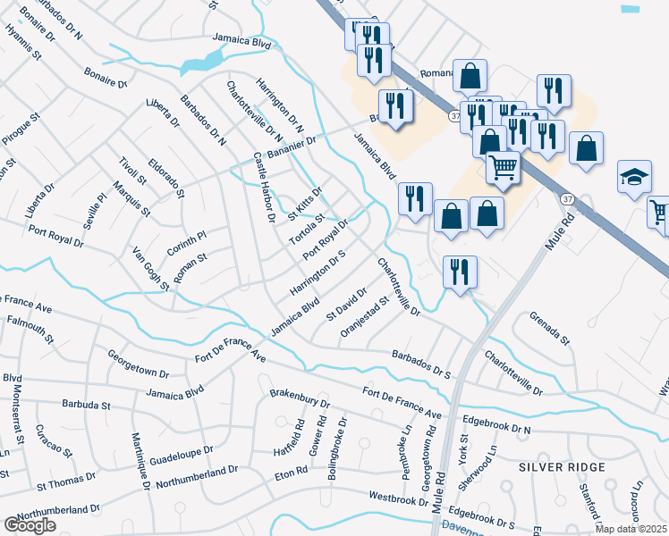 map of restaurants, bars, coffee shops, grocery stores, and more near 34 Harrington Drive South in Toms River